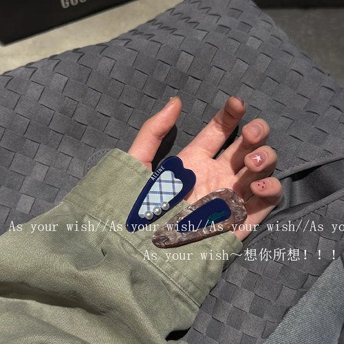 韩系复古珍珠格纹甜美刘海夹