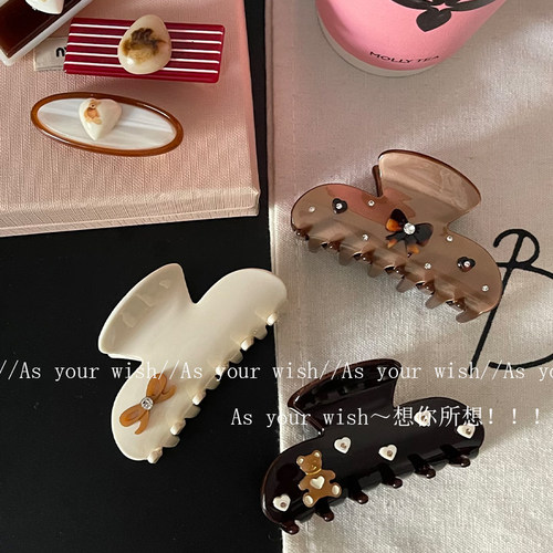 小众蝴蝶结小熊中号鲨鱼夹半扎发