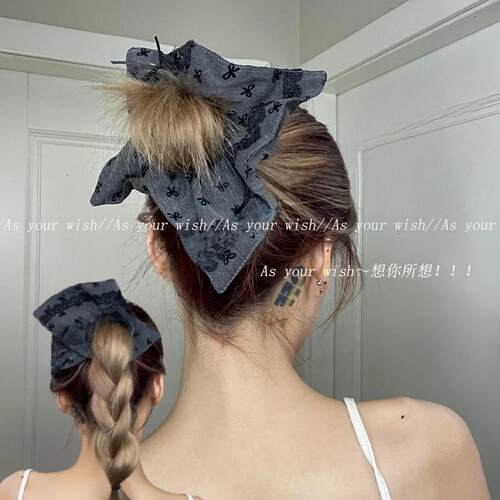 韩系格雷蝴蝶结低扎马尾网红大肠发圈女丸子头后脑勺抓夹新款发饰