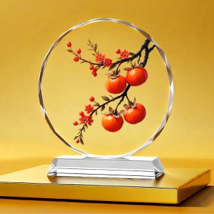 柿柿如意水晶摆件平安喜乐高档装 饰品家居开业乔迁礼工艺桌面摆台