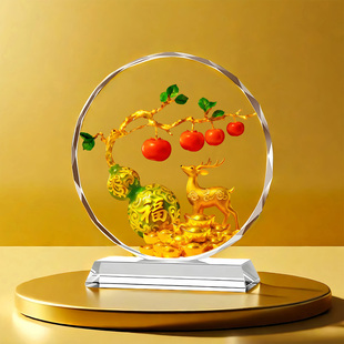 福禄双全葫芦水晶摆件客厅柿柿如意旺宅玄关乔迁开业送礼桌面摆台