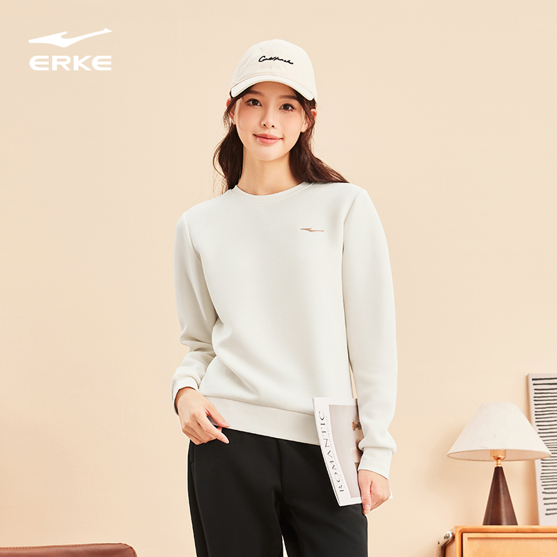 erke/鸿星尔克圆领加绒卫衣女