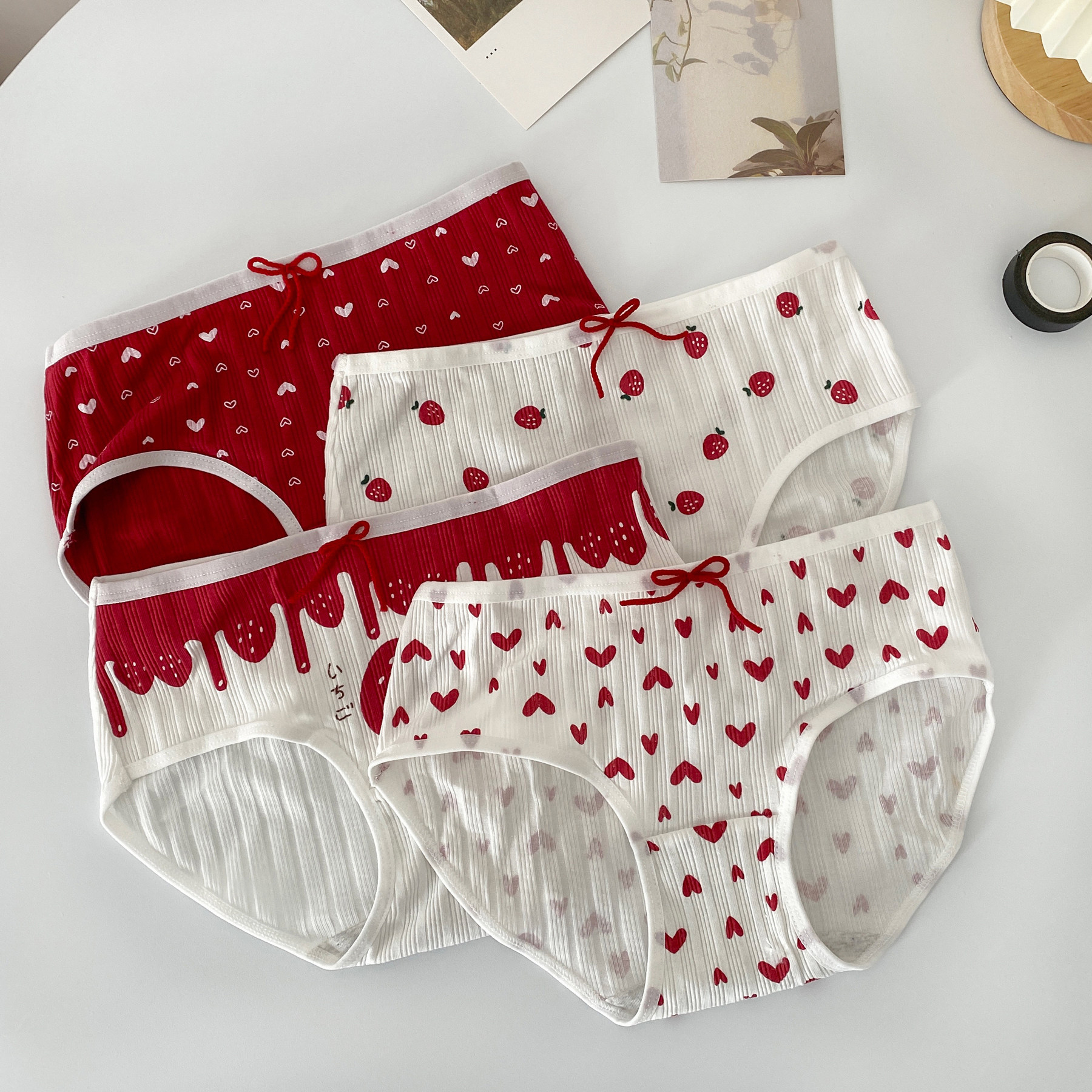 Real shot real price cotton underwear women's Japanese cute red girl's Triangle pants