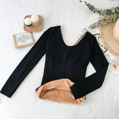 Real price autumn and winter Korean version slim U-neck plush plush warm bottoming Shirt Long Sleeve T-Shirt