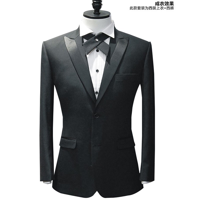 新选男西服礼服明星同款黑色x拼接领时尚商务男结婚服装面试上班