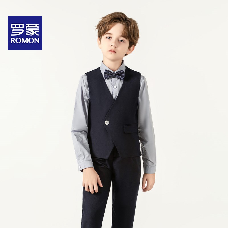 新选儿童西服套装钢琴演出礼服秋季男童主持人V演讲服花童礼服
