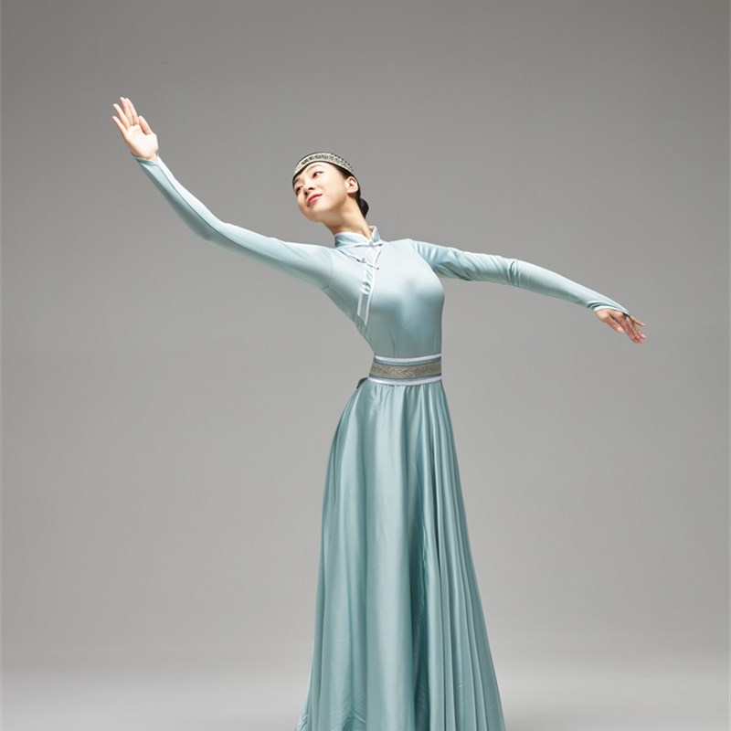 新选蒙古舞蹈演出服女学t生艺考蒙族开场舞练习成人练功大摆裙表