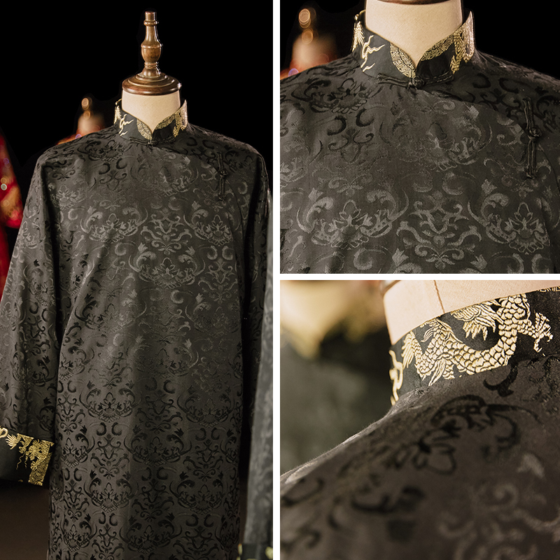 新选伴郎服中式兄弟团装中国风结婚礼服男士马褂长衫相.声服大褂