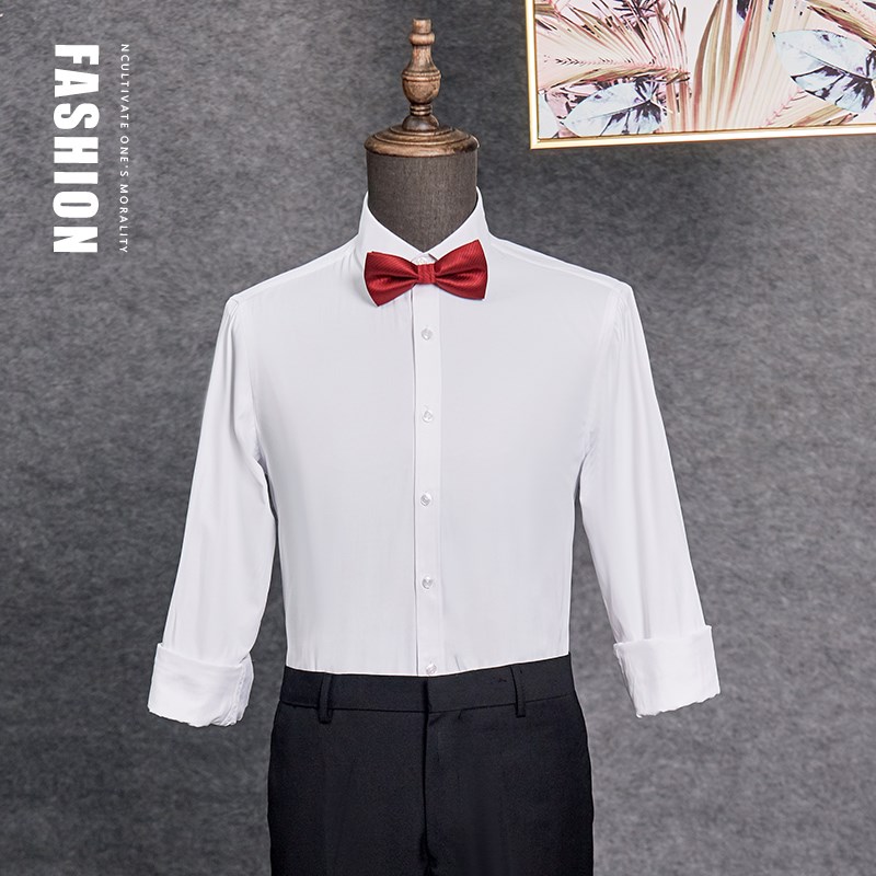 新选伴郎服装男士兄弟团礼服白色衬C衫背带长袖修身大码合唱团演