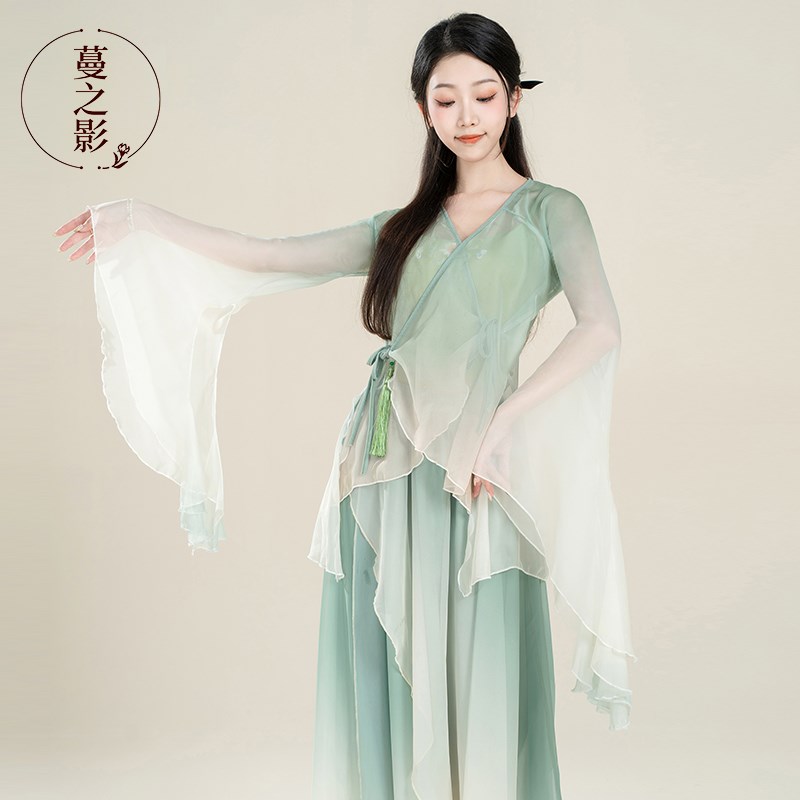新选古典舞蹈服纱衣中国z舞练功服女身韵仙气飘逸雪纺上衣演