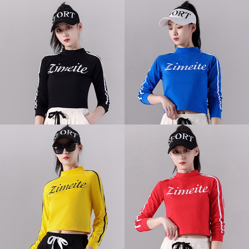 新选时尚短款舞蹈上衣春秋新款广场舞服装M打底衫长袖半高领运动