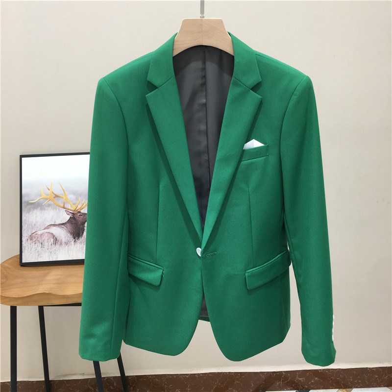 新选青年休闲表演j出小西装韩版修身绿色外套男装西服潮流影楼新