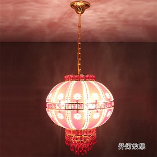 新品喜庆b水晶灯笼阳台吊灯中式大红360度旋转门厅灯过道别墅工程