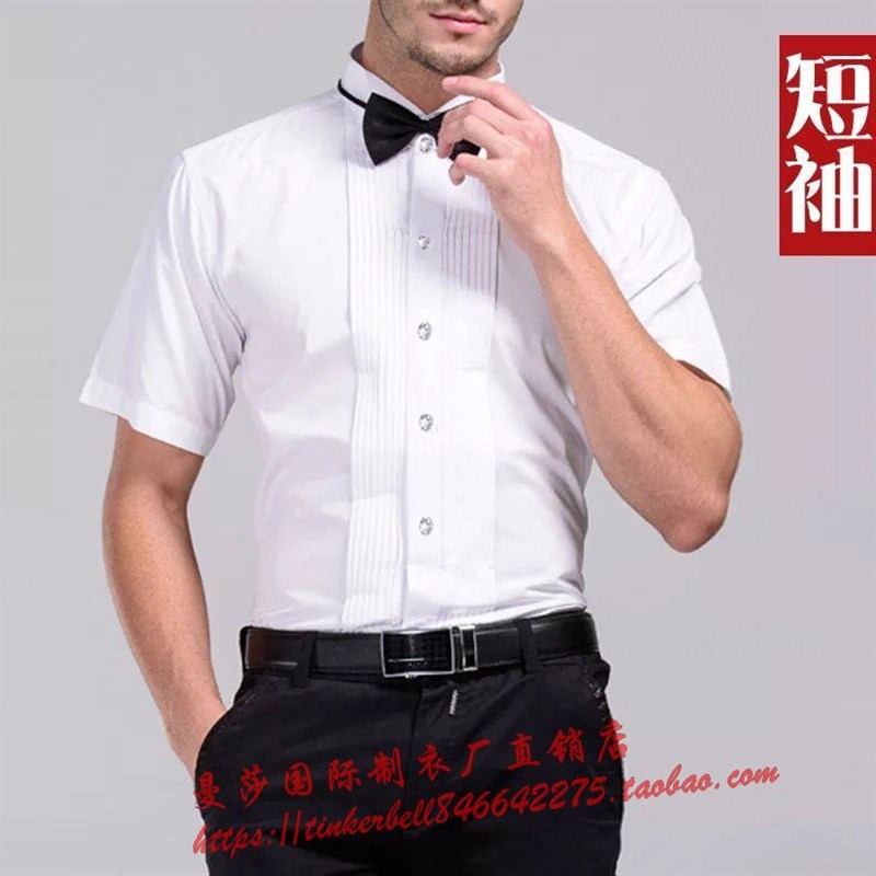 新选男士演出白色长袖衬衫舞台成人大合唱表演服装V结婚伴郎团礼