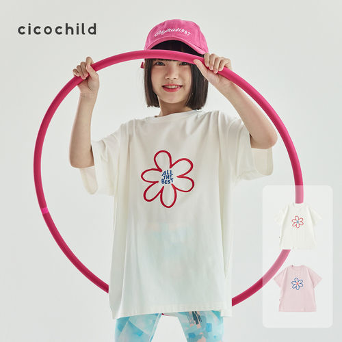 【清仓一口价】cicochild夏季花朵印花T恤女童凉感宽松五分袖上衣