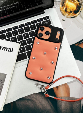 星星面包软软感适用iPhone17promax手机壳皮面17air金属星星贴16promax全包14橙色15手腕绳15pro黑边回弹16pr