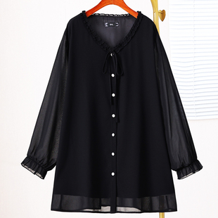 女装 洋气喇叭袖 雪纺开衫 胖mm宽松长袖 显瘦上衣 女春季 300斤大码
