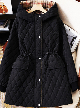 胖韵美秀 300斤秋冬款胖MM大码韩版拼接收腰保暖防风连帽棉衣