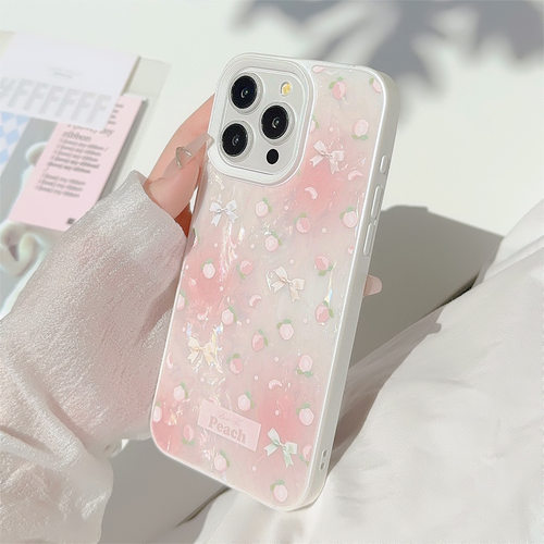 粉蜜桃贝壳纹适用苹果16手机壳iphone13甜美15promax气质12防摔11