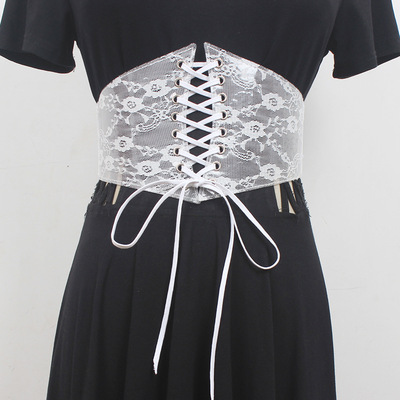 时尚宽版蕾丝腰封女款百搭连衣裙上衣装饰腰带丝绸弹性收腰带皮带