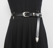 牛皮银扣质感半圆形磨砂哑光银扣腰带皮带 腰封ins现货