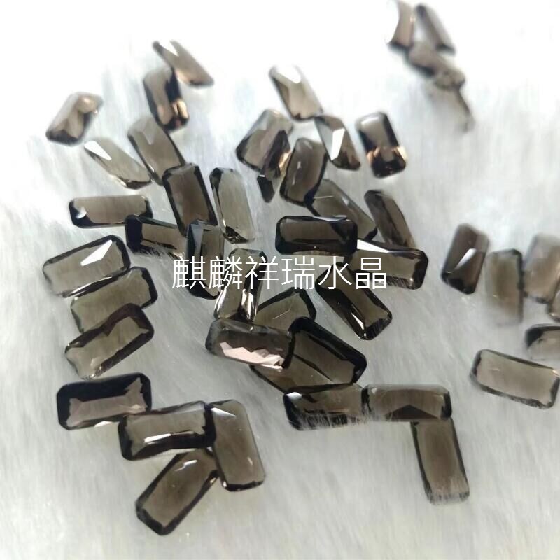 茶水晶烟晶长方倒角肥方尖底刻面裸石镶嵌戒面耳钉吊坠戒指