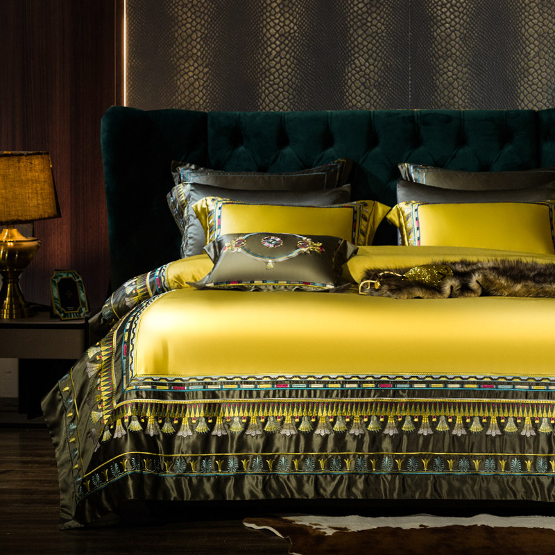 欧式宫廷高端刺绣奢华床单床盖十件套纯棉高精密丝质轻奢床上用品