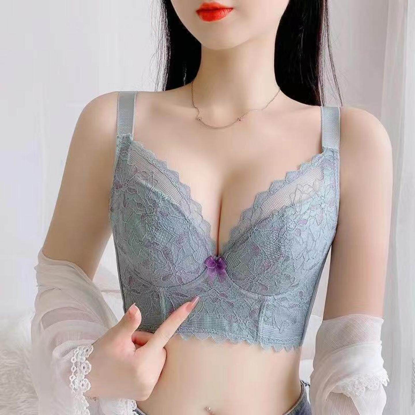 新品透气调整型文胸蕾丝大码薄款软钢圈收副乳内衣矫正胸型防下垂