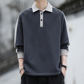 春季 t恤衫 polo衫 男士 2026新款 翻领长袖 潮牌休闲上衣服衬衫 领0204w