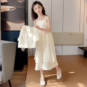 女童夏季新中式吊带连衣裙两件套2023新款中大童洋气国风淑女裙子