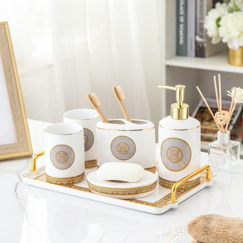 欧式H标卫浴洗漱用品套装六件套陶瓷卫生间浴室牙刷牙漱口杯用品