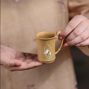 60ml个人专用主人杯单杯紫砂功夫茶杯刻绘堆绘单个品茗杯紫砂杯