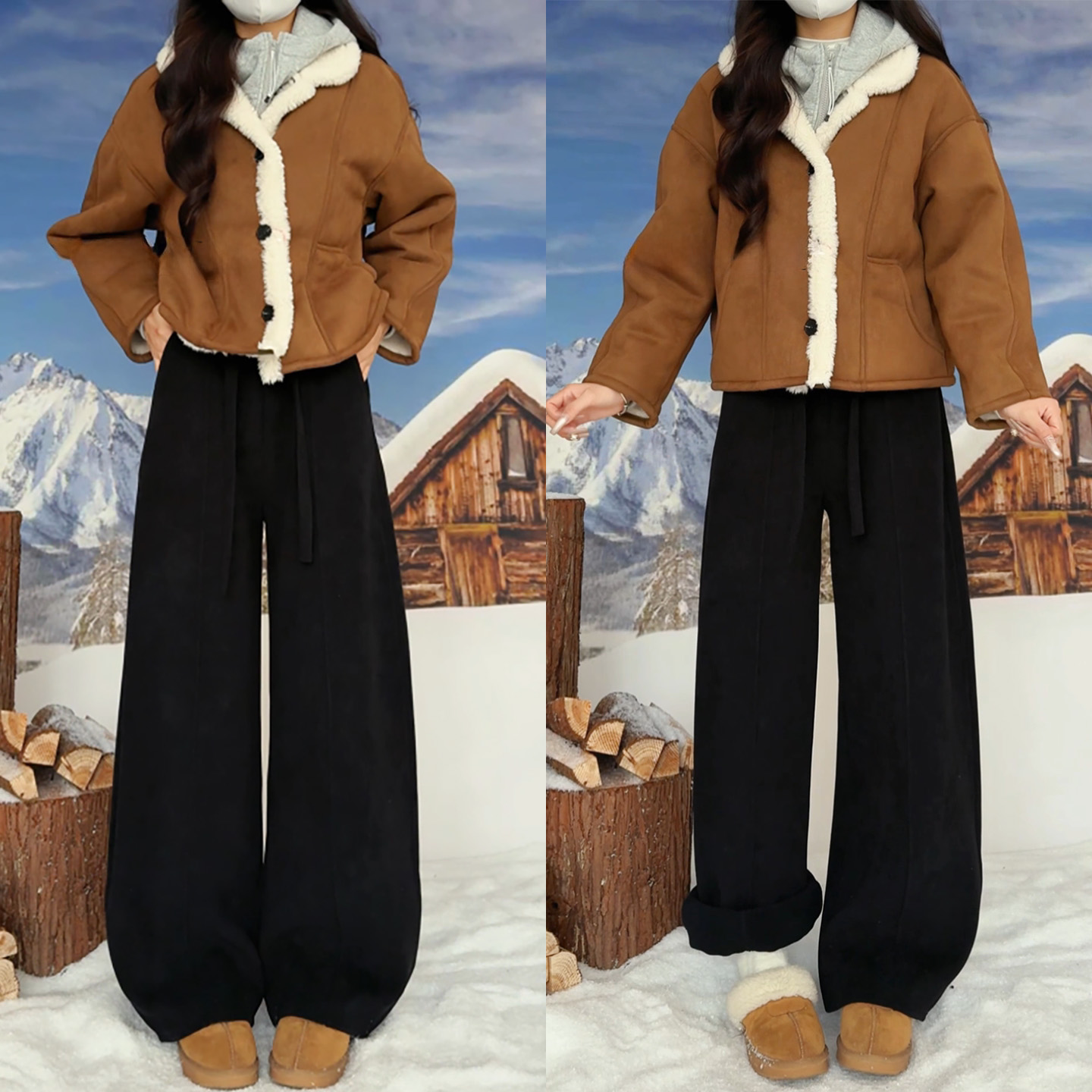 黑色灯芯绒弯刀裤子秋冬加厚女款直筒棉裤外穿宽松慵懒加绒阔腿裤