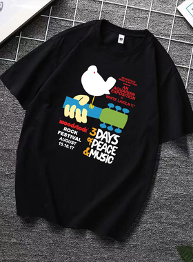 伍德斯托克音乐节T恤欧美Woodstock男女圆领短袖1969美式复古高街