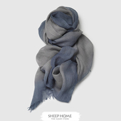 唯美梦幻 围巾披巾女秋冬 高冷手绘渐变雾霾蓝黑灰羊毛混纺薄款