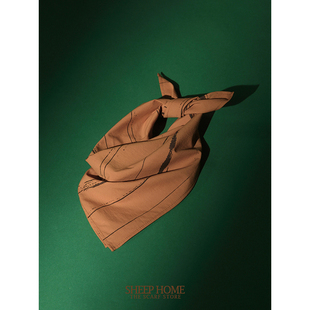 难遇肉桂橙!vintage复古铁锈红显白气质棉麻小方巾丝巾领巾头巾女