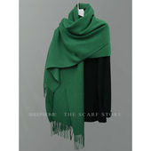 早春活力 披巾 生命力亚马逊绿篙端色纯色复古墨绿仿羊绒围巾长款