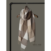 飞岛国 厚度刚好温柔奶茶色格子不输羊绒围巾披巾秋冬保暖无静电