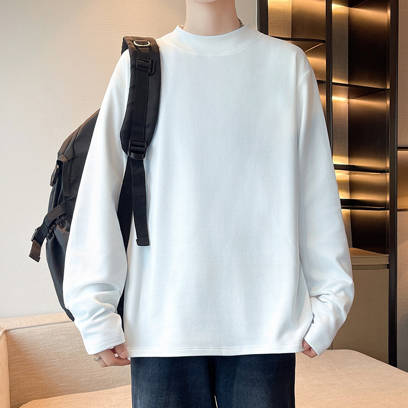 长袖T恤男士秋季棉感白色打底衫卫衣春秋款纯色内搭衣服男装上衣