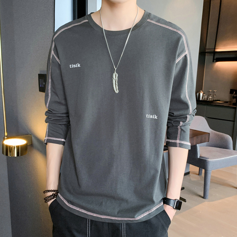 男长袖纯棉圆领体恤秋装上衣