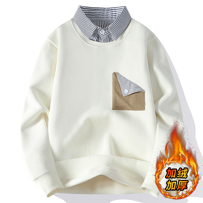加绒加厚衬衫领针织衫