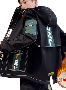 秋冬季新款工装夹克男士加绒