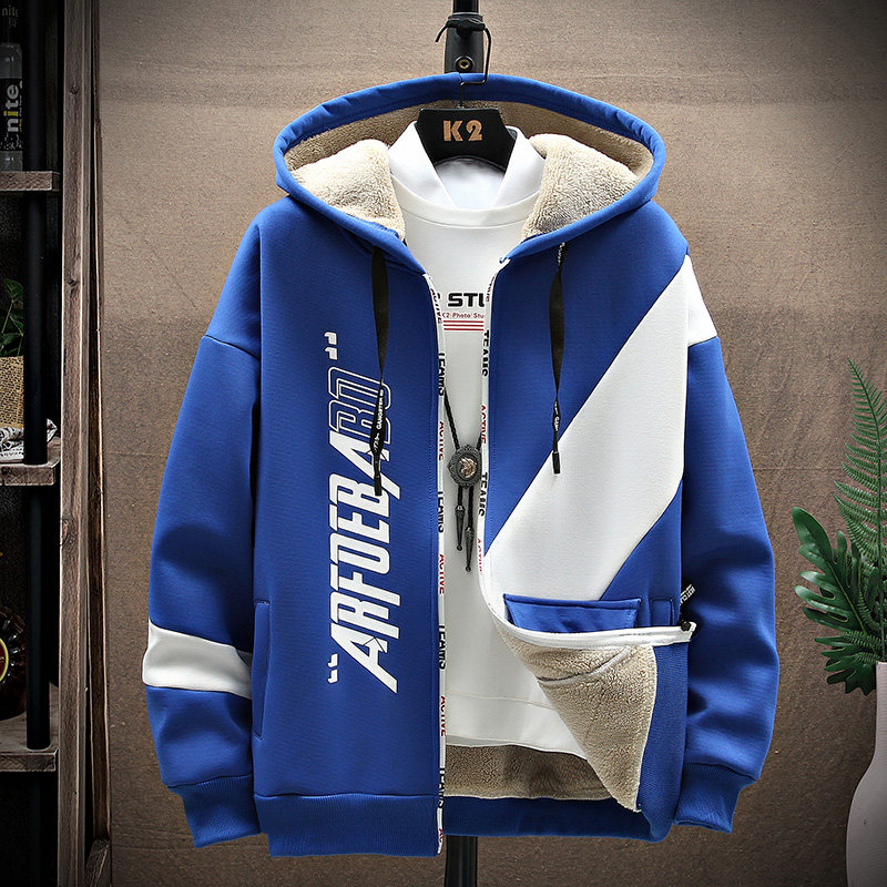 秋冬棉毛绒加厚保暖外套男孩运动休闲套装青少年学生潮流韩版卫衣