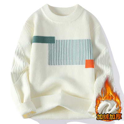 新款加绒加厚圆领毛衣
