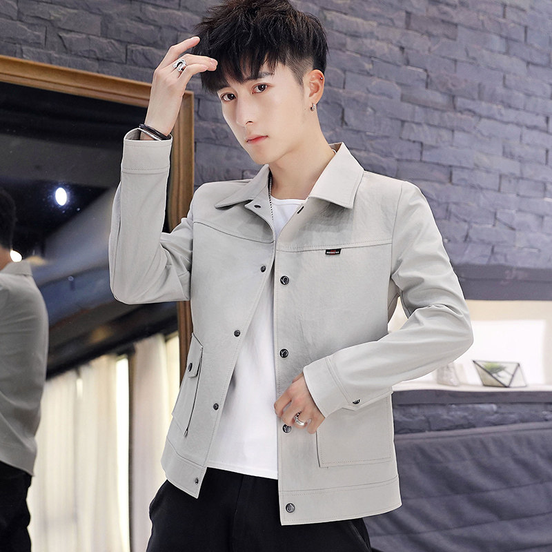 2025新款春季休闲夹克韩版潮流纯色短款翻领外套春装修身男装上衣