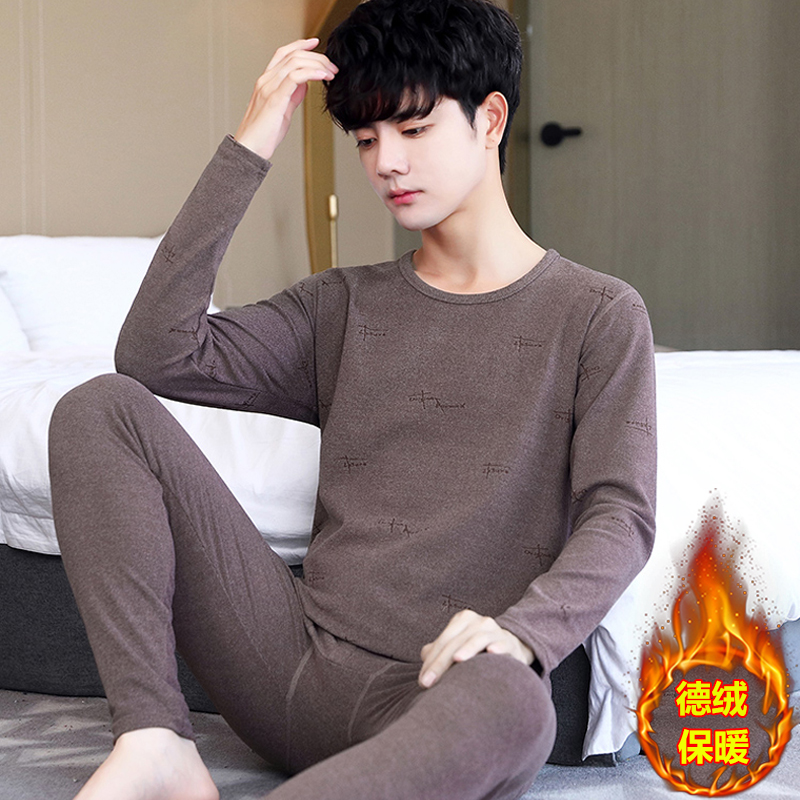 男双面德绒保暖内衣套装青少年