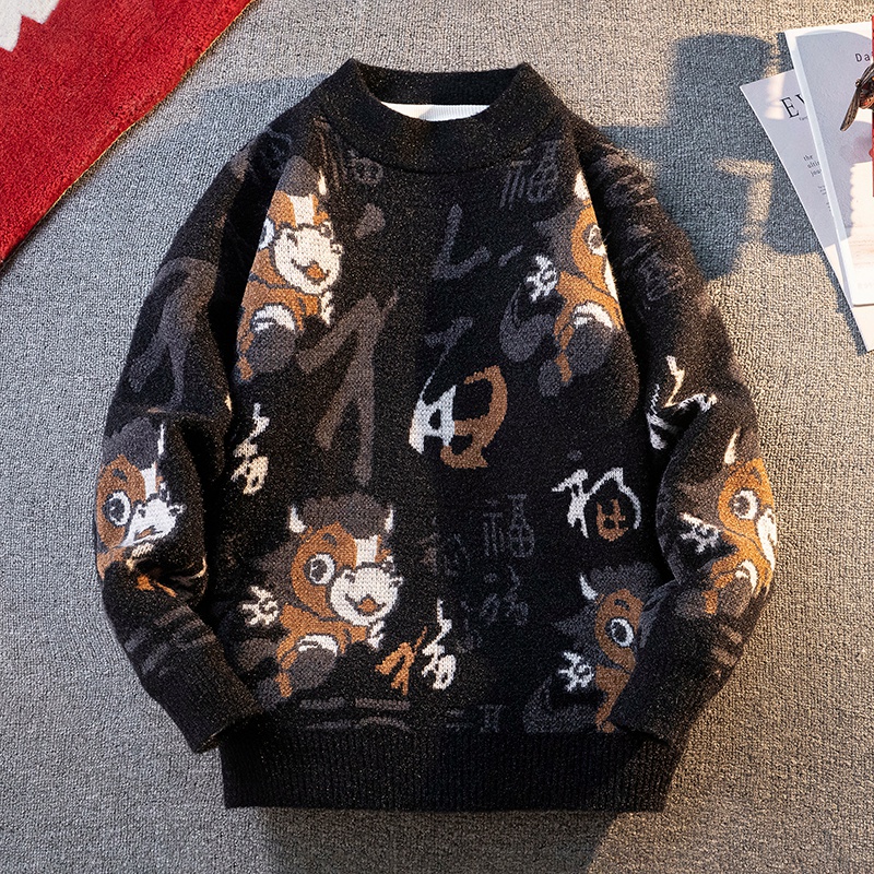 美式复古重磅毛衣男冬季加厚民族风潮流针织衫男士秋冬款线衣外套