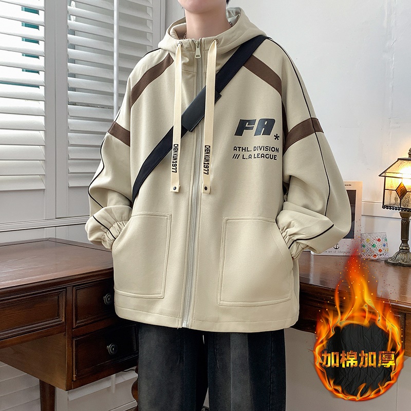 潮牌加绒棉衣拼接棒球服