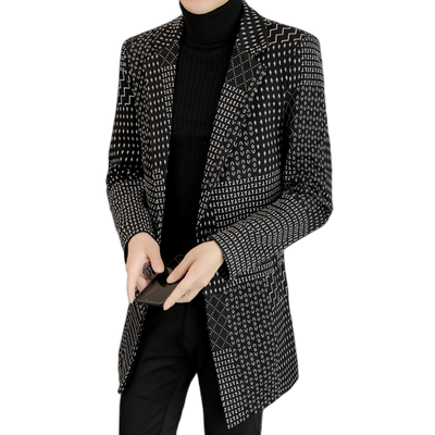 高端格子男士毛呢风衣外套中长款