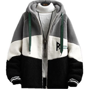 青少年羊羔毛绒外套12岁男孩15初中学生加厚夹克13大童秋冬装上衣